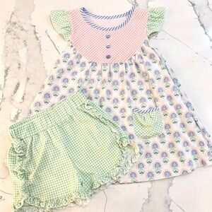 Shrimp & Grits Kids 7/8 Charming Kids Matching Set with Green and Pink Accents